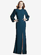 Rear View Thumbnail - Atlantic Blue Long Puff Sleeve Maxi Dress with Cutout Tie-Back