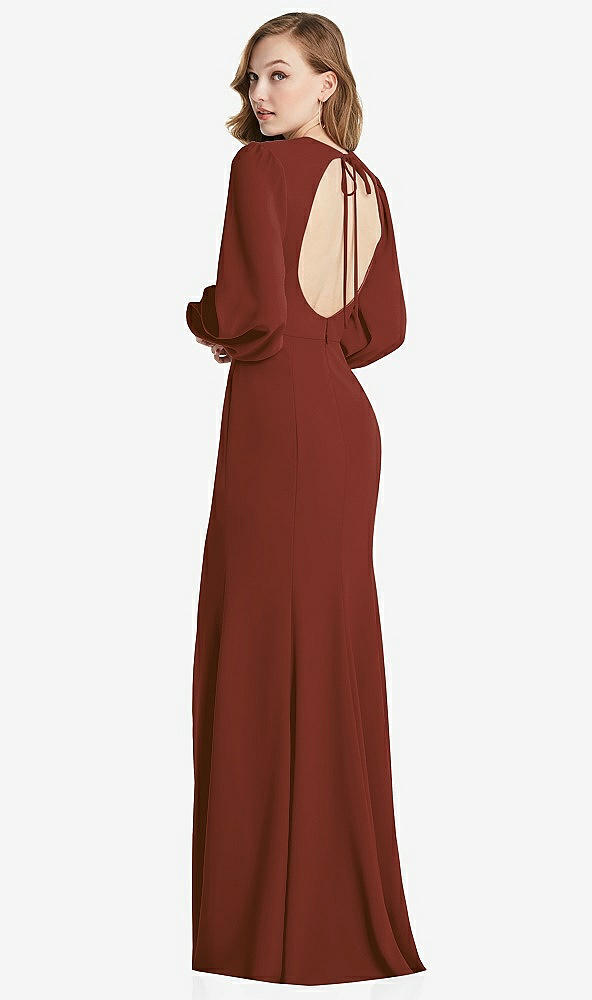 Front View - Auburn Moon Long Puff Sleeve Maxi Dress with Cutout Tie-Back