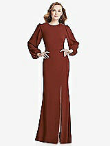 Rear View Thumbnail - Auburn Moon Long Puff Sleeve Maxi Dress with Cutout Tie-Back