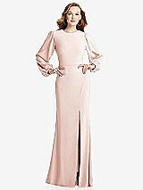 Rear View Thumbnail - Blush Long Puff Sleeve Maxi Dress with Cutout Tie-Back