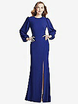 Rear View Thumbnail - Cobalt Blue Long Puff Sleeve Maxi Dress with Cutout Tie-Back