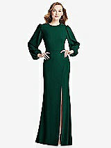 Rear View Thumbnail - Hunter Green Long Puff Sleeve Maxi Dress with Cutout Tie-Back