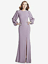 Rear View Thumbnail - Lilac Haze Long Puff Sleeve Maxi Dress with Cutout Tie-Back