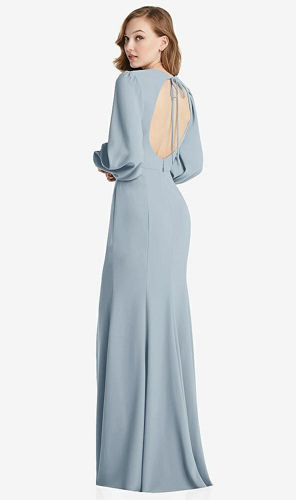 Front View - Mist Long Puff Sleeve Maxi Dress with Cutout Tie-Back