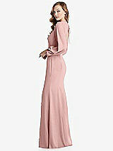 Side View Thumbnail - Rose Long Puff Sleeve Maxi Dress with Cutout Tie-Back