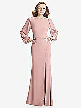 Rear View Thumbnail - Rose Long Puff Sleeve Maxi Dress with Cutout Tie-Back