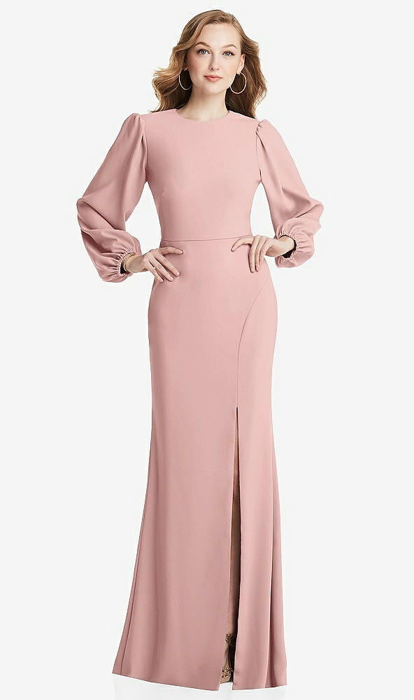 Back View - Rose Long Puff Sleeve Maxi Dress with Cutout Tie-Back