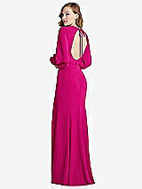 Front View Thumbnail - Think Pink Long Puff Sleeve Maxi Dress with Cutout Tie-Back