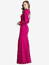 Side View Thumbnail - Think Pink Long Puff Sleeve Maxi Dress with Cutout Tie-Back