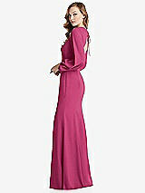 Side View Thumbnail - Tea Rose Long Puff Sleeve Maxi Dress with Cutout Tie-Back