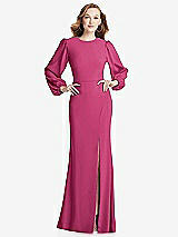 Rear View Thumbnail - Tea Rose Long Puff Sleeve Maxi Dress with Cutout Tie-Back