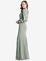 Side View Thumbnail - Willow Green Long Puff Sleeve Maxi Dress with Cutout Tie-Back