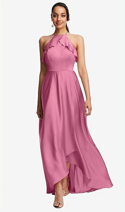 Mariah white chiffon ruffle halter neck maxi dress - S / White