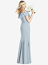 Rear View Thumbnail - Mist Off-the-Shoulder Draped Ruffle Faux Wrap Trumpet Gown