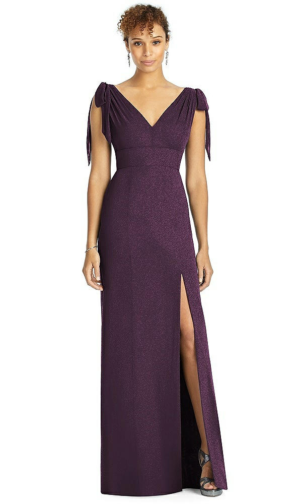 Front View - Aubergine Silver Studio Design Shimmer Bridesmaid Dress 4542LS