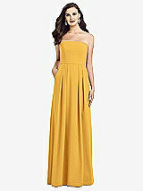 Front View Thumbnail - NYC Yellow Strapless Pleated Skirt Crepe Dress with Pockets