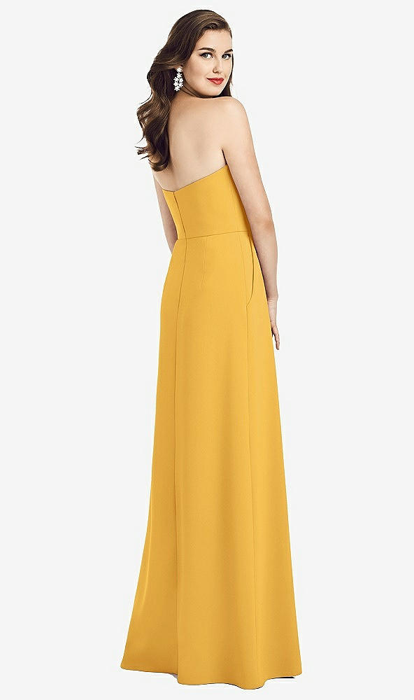 Back View - NYC Yellow Strapless Pleated Skirt Crepe Dress with Pockets