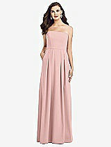 Front View Thumbnail - Rose Strapless Pleated Skirt Crepe Dress with Pockets