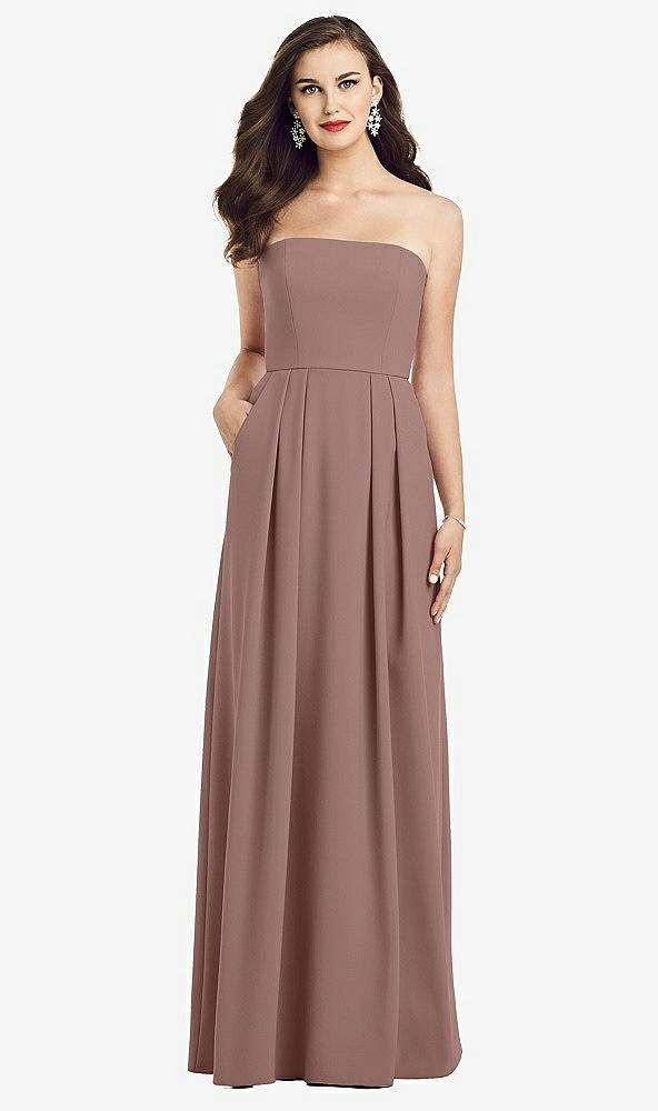 Front View - Sienna Strapless Pleated Skirt Crepe Dress with Pockets