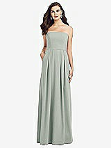 Front View Thumbnail - Willow Green Strapless Pleated Skirt Crepe Dress with Pockets