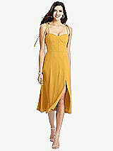 Front View Thumbnail - NYC Yellow Bustier Crepe Midi Dress with Adjustable Bow Straps