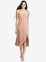 Front View Thumbnail - Pale Peach Bustier Crepe Midi Dress with Adjustable Bow Straps