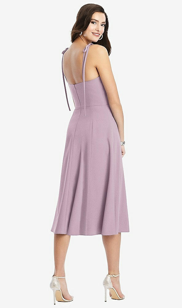 Back View - Suede Rose Bustier Crepe Midi Dress with Adjustable Bow Straps