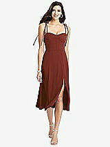 Front View Thumbnail - Auburn Moon Bustier Crepe Midi Dress with Adjustable Bow Straps