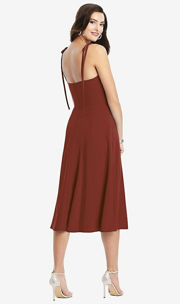 Back View - Auburn Moon Bustier Crepe Midi Dress with Adjustable Bow Straps