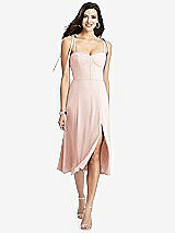 Front View Thumbnail - Blush Bustier Crepe Midi Dress with Adjustable Bow Straps