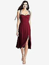 Front View Thumbnail - Burgundy Bustier Crepe Midi Dress with Adjustable Bow Straps