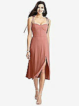 Front View Thumbnail - Desert Rose Bustier Crepe Midi Dress with Adjustable Bow Straps