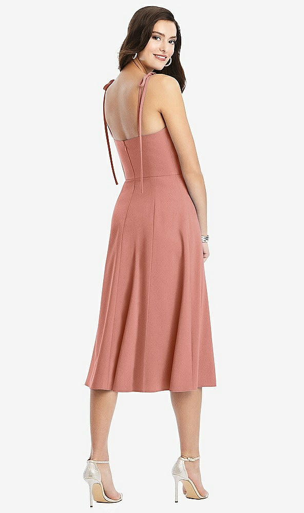 Back View - Desert Rose Bustier Crepe Midi Dress with Adjustable Bow Straps