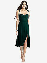 Front View Thumbnail - Evergreen Bustier Crepe Midi Dress with Adjustable Bow Straps