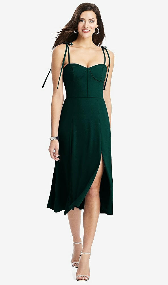 Front View - Evergreen Bustier Crepe Midi Dress with Adjustable Bow Straps