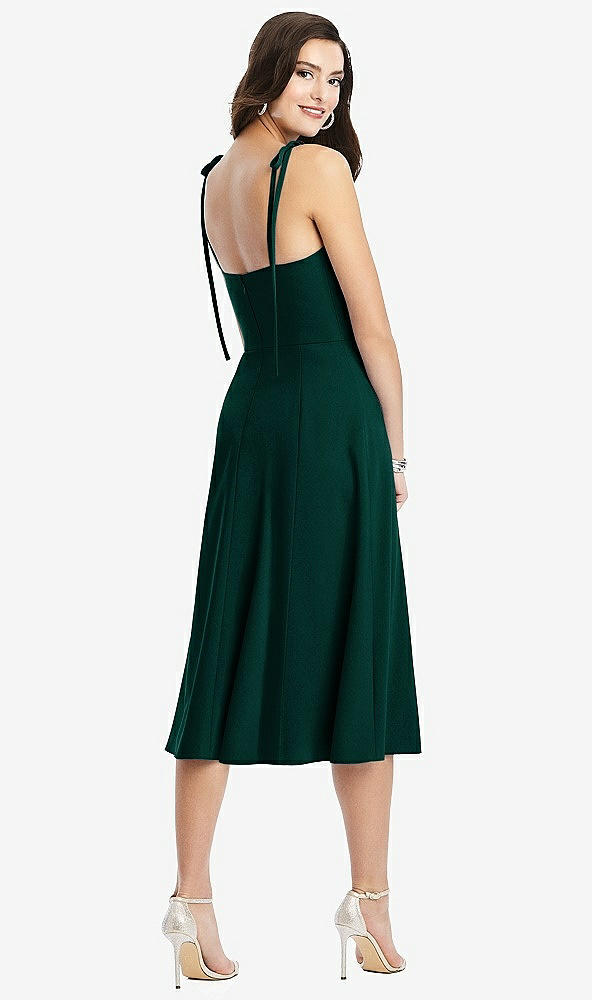 Back View - Evergreen Bustier Crepe Midi Dress with Adjustable Bow Straps