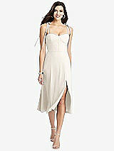 Front View Thumbnail - Ivory Bustier Crepe Midi Dress with Adjustable Bow Straps