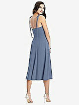 Rear View Thumbnail - Larkspur Blue Bustier Crepe Midi Dress with Adjustable Bow Straps