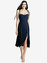 Front View Thumbnail - Midnight Navy Bustier Crepe Midi Dress with Adjustable Bow Straps