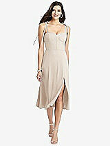 Front View Thumbnail - Oat Bustier Crepe Midi Dress with Adjustable Bow Straps