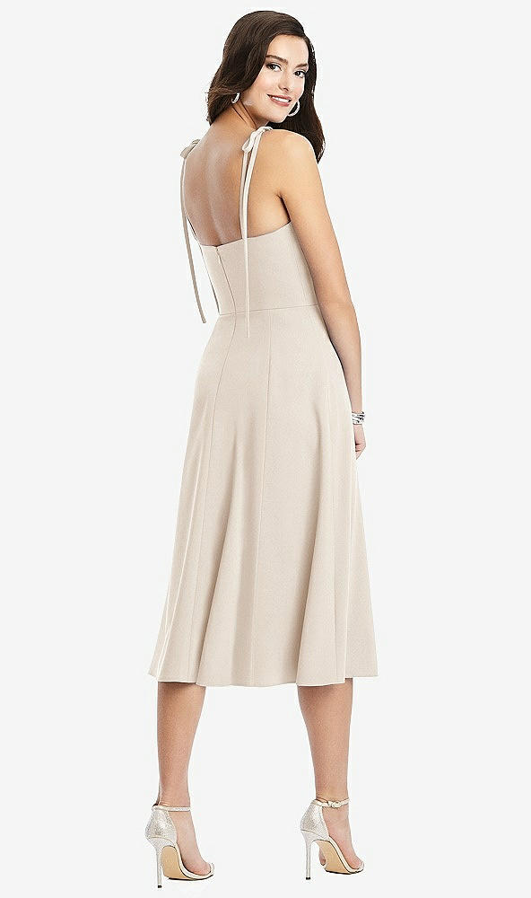 Back View - Oat Bustier Crepe Midi Dress with Adjustable Bow Straps