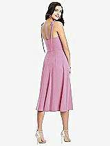 Rear View Thumbnail - Powder Pink Bustier Crepe Midi Dress with Adjustable Bow Straps