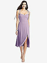 Front View Thumbnail - Pale Purple Bustier Crepe Midi Dress with Adjustable Bow Straps