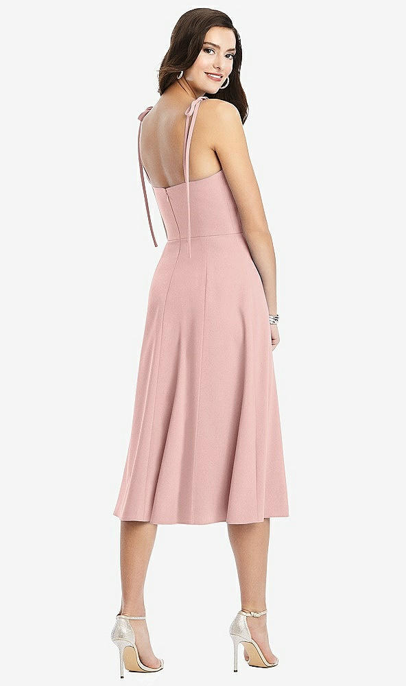 Back View - Rose Bustier Crepe Midi Dress with Adjustable Bow Straps