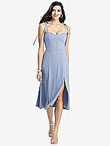 Front View Thumbnail - Sky Blue Bustier Crepe Midi Dress with Adjustable Bow Straps