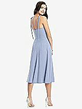 Rear View Thumbnail - Sky Blue Bustier Crepe Midi Dress with Adjustable Bow Straps