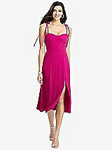 Front View Thumbnail - Think Pink Bustier Crepe Midi Dress with Adjustable Bow Straps