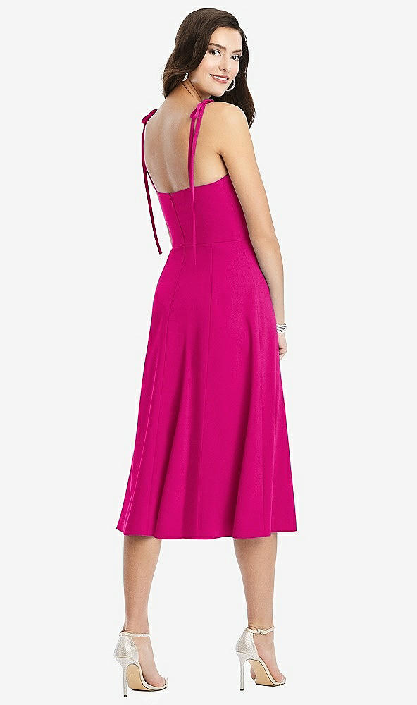 Back View - Think Pink Bustier Crepe Midi Dress with Adjustable Bow Straps