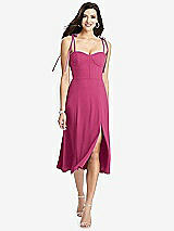 Front View Thumbnail - Tea Rose Bustier Crepe Midi Dress with Adjustable Bow Straps