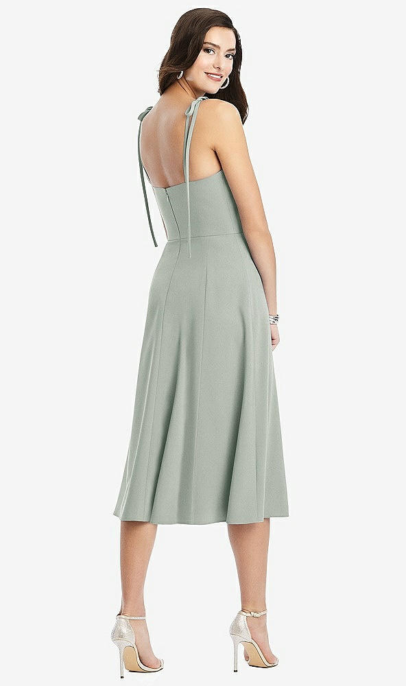 Back View - Willow Green Bustier Crepe Midi Dress with Adjustable Bow Straps